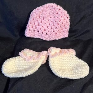 Hand Crafted hat, and booties